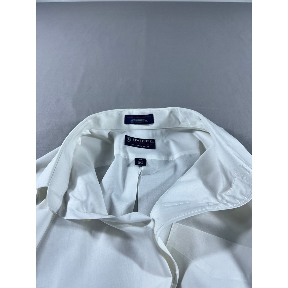 Stafford Performance White Dress Shirt Men's 18.5 36-37 Big & Tall Cotton Blend - Picture 9 of 13